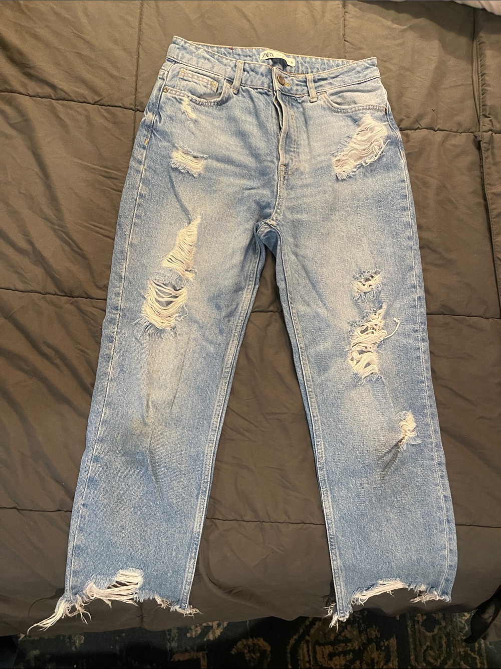 Zara Light Blue Distressed Boyfriend Jeans